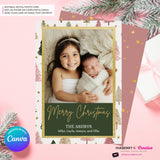 Boho Painted Trees & Stars Christmas Photo Card, Family Holiday Photo Card, Custom Colors, Email Christmas Card, Editable in Canva