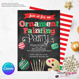 Christmas Ornament Painting Party Invitation - Chalkboard - Editable in Canva