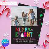 Modern Merry and Bright Photo Christmas Card, Family Holiday Photo Card, Multi-photo, Email Christmas Card, Editable in Canva