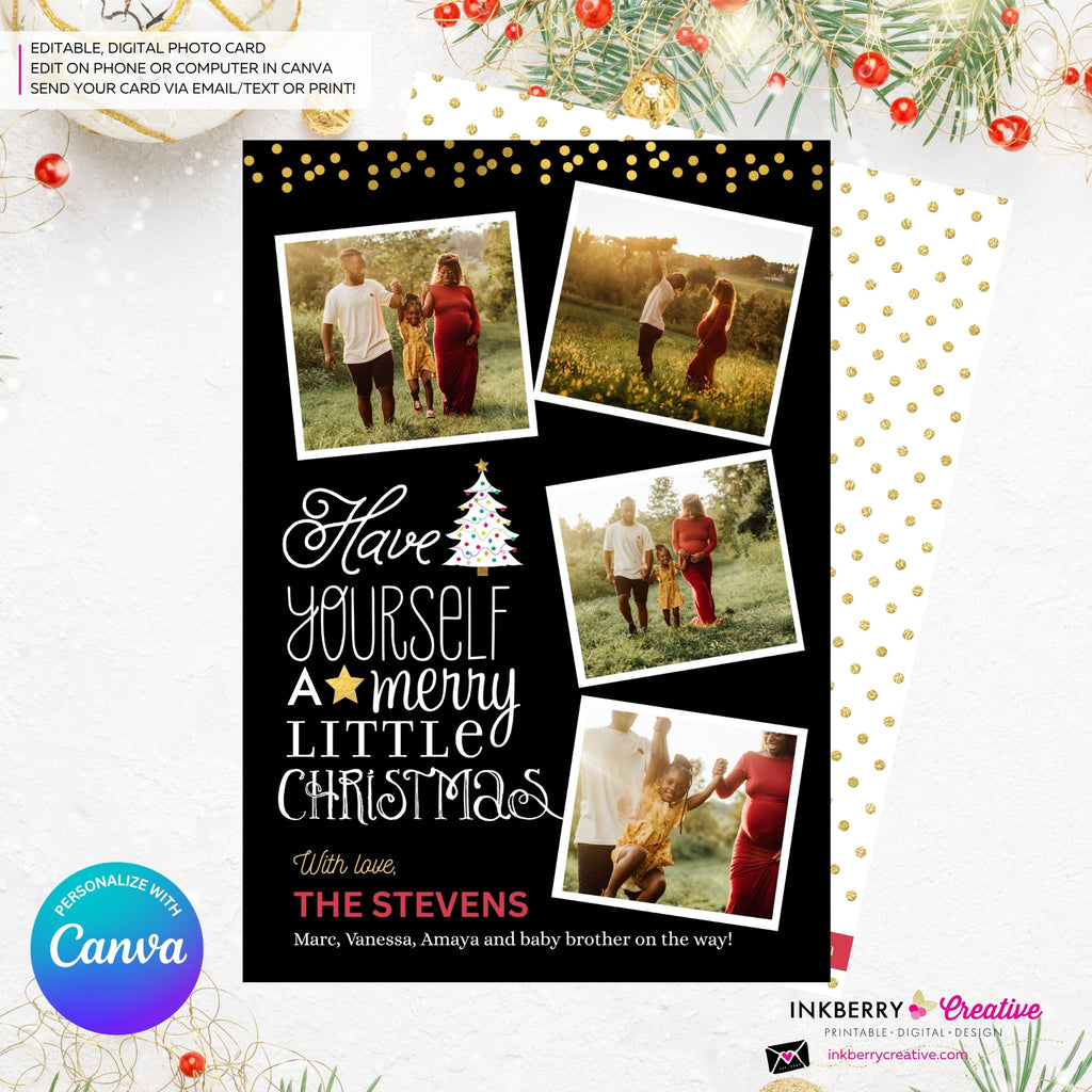 Merry Little Christmas Snapshots 4 Photo Christmas Card, Family Holiday Photo Card, Multi-photo, Email Christmas Card, Editable in Canva