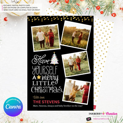 Merry Little Christmas Snapshots 4 Photo Christmas Card, Family Holiday Photo Card, Multi-photo, Email Christmas Card, Editable in Canva