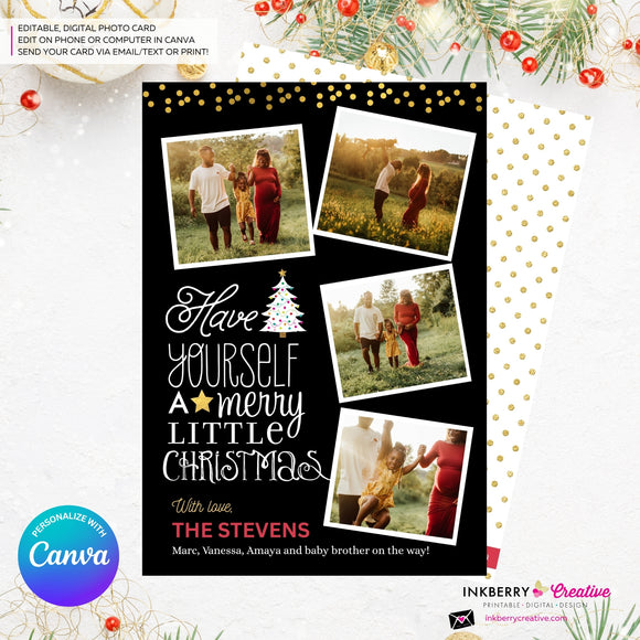 Merry Little Christmas Snapshots 4 Photo Christmas Card, Family Holiday Photo Card, Multi-photo, Email Christmas Card, Editable in Canva