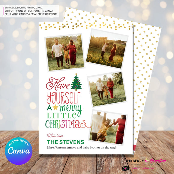 Merry Little Christmas Snapshots 4 Photo Christmas Card, Family Holiday Photo Card, Multi-photo, Email Christmas Card, Editable in Canva