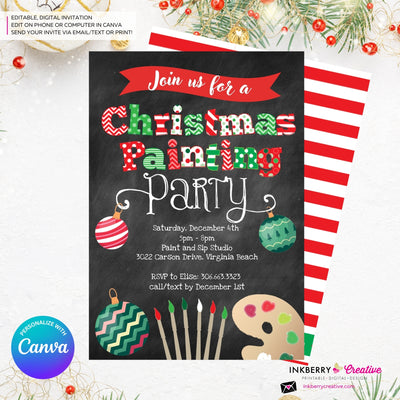 Christmas Painting Party Invitation - Chalkboard - Editable in Canva