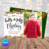 Holly Jolly Script Christmas Photo Card, Family Holiday Photo Card, Custom Colors, Email Christmas Card, Editable in Canva