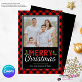 Red and Black Buffalo Check Plaid Christmas Photo Card, Family Holiday Photo Card, Custom Colors, Email Christmas Card, Editable in Canva