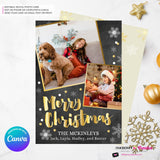 Chalkboard Silver and Gold Snow Merry Christmas Photo Card - Edit in Canva