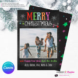 Chalkboard Ornaments Merry Christmas Photo Card, Family Holiday Photo Card, Email Christmas Card, Editable in Canva