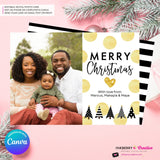 Gold Polka Dot Modern Trees - Black White Gold Patterns - Christmas Photo Card - Edit in Canva