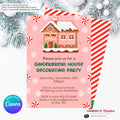 Gingerbread House Decorating Peppermints & Sprinkles Party Invitation - Editable in Canva