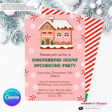 Gingerbread House Decorating Peppermints & Sprinkles Party Invitation - Editable in Canva