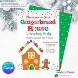 Gingerbread House Gum Drops & Sprinkles Decorating Christmas Party Invitation - Editable in Canva