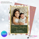 Boho Painted Trees & Stars Christmas Photo Card, Family Holiday Photo Card, Custom Colors, Email Christmas Card, Editable in Canva