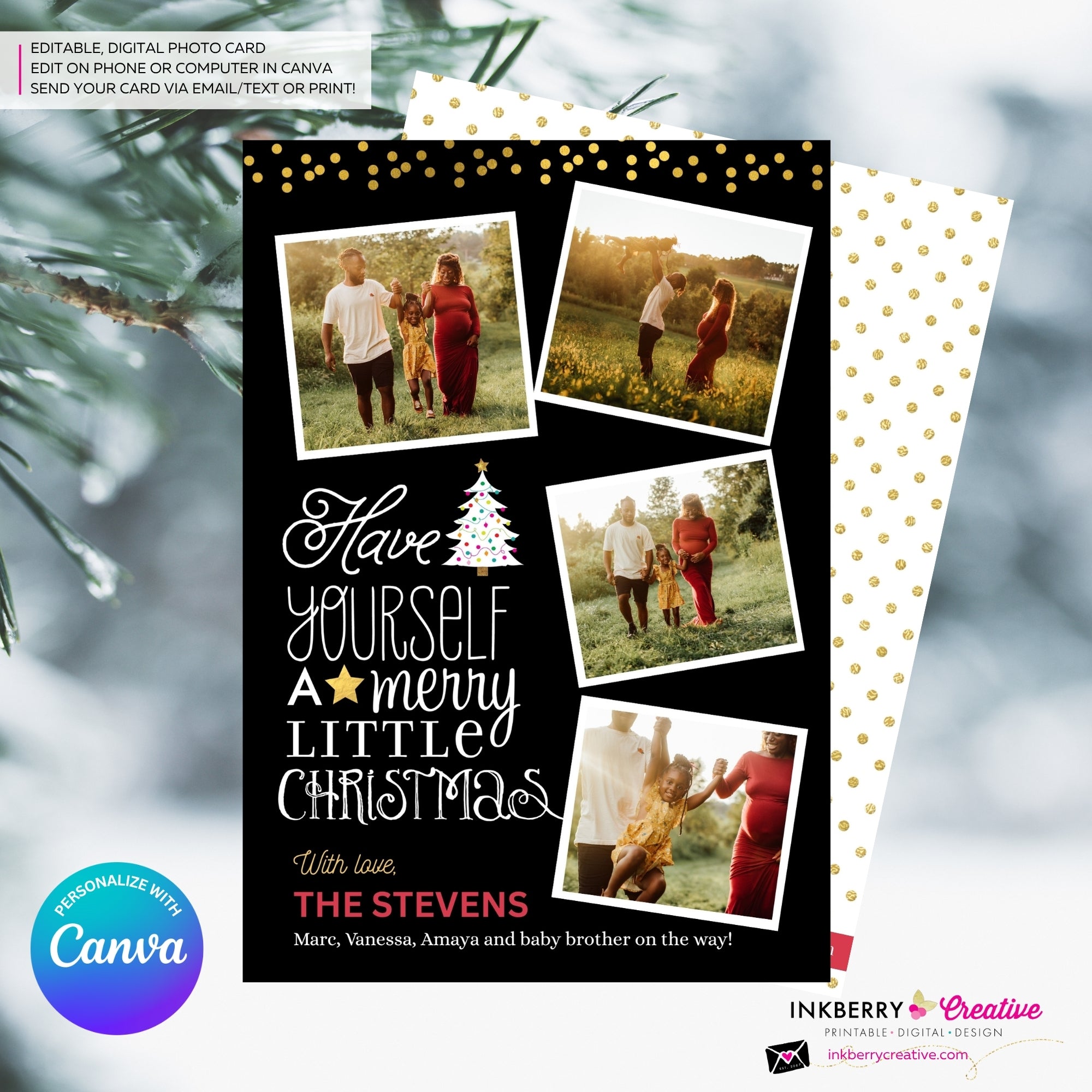 Merry Little Christmas Snapshots 4 Photo Christmas Card, Family Holiday Photo Card, Multi-photo, Email Christmas Card, Editable in Canva