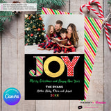 Big Joy Gold and Patterns Christmas Photo Card, Family Holiday Photo Card, Custom Colors, Email Christmas Card, Editable in Canva