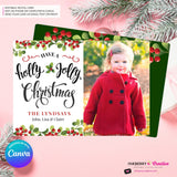 Holly Jolly Script Christmas Photo Card, Family Holiday Photo Card, Custom Colors, Email Christmas Card, Editable in Canva