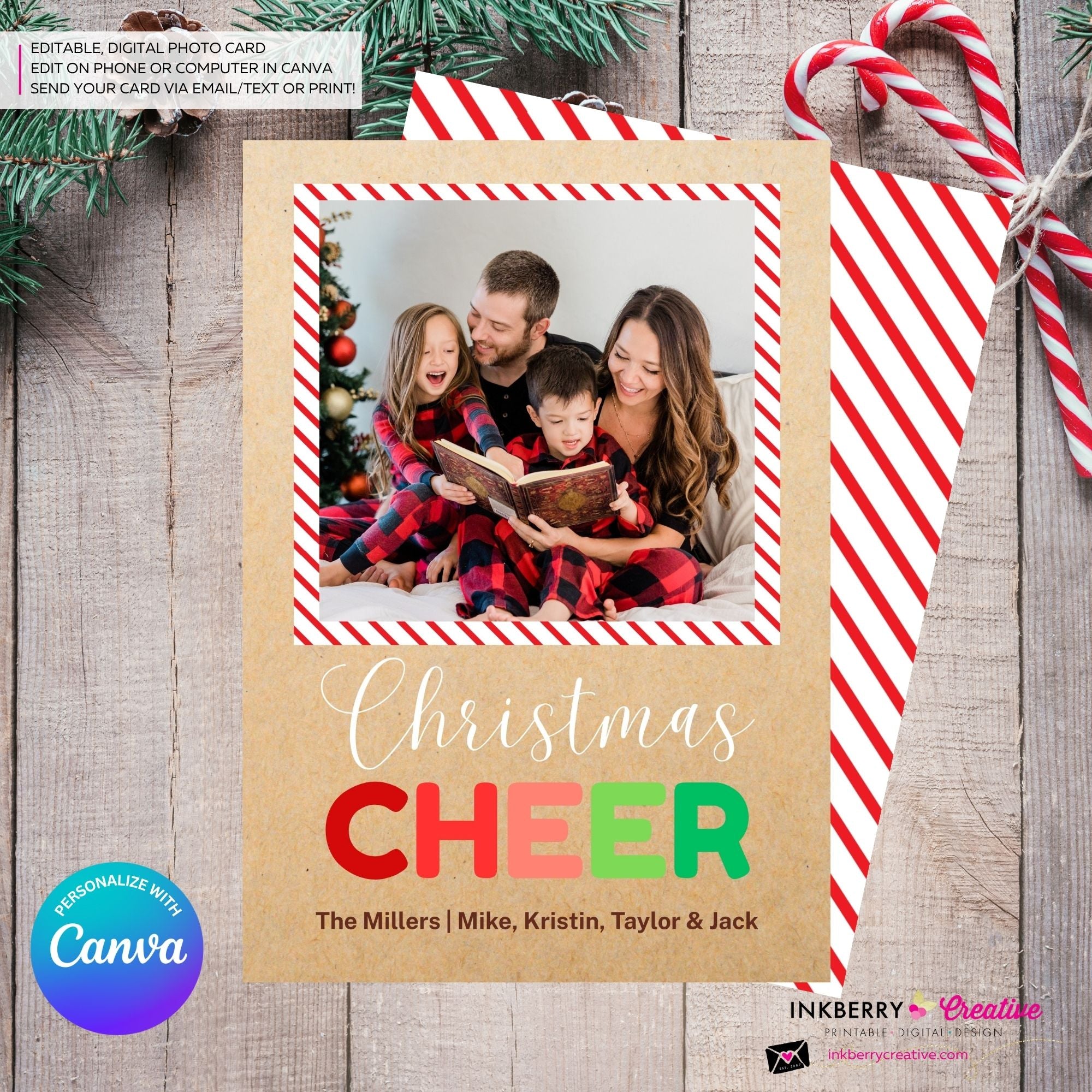 Big Cheer - Kraft Paper Style Christmas Photo Card, Family Holiday Photo Card, Custom Colors, Email Christmas Card, Editable in Canva