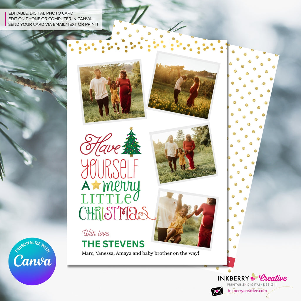 Merry Little Christmas Snapshots 4 Photo Christmas Card, Family Holiday Photo Card, Multi-photo, Email Christmas Card, Editable in Canva