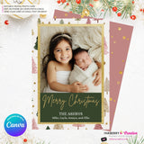 Boho Painted Trees & Stars Christmas Photo Card, Family Holiday Photo Card, Custom Colors, Email Christmas Card, Editable in Canva