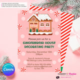 Gingerbread House Decorating Peppermints & Sprinkles Party Invitation - Editable in Canva