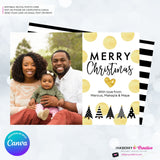 Gold Polka Dot Modern Trees - Black White Gold Patterns - Christmas Photo Card - Edit in Canva