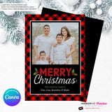 Red and Black Buffalo Check Plaid Christmas Photo Card, Family Holiday Photo Card, Custom Colors, Email Christmas Card, Editable in Canva