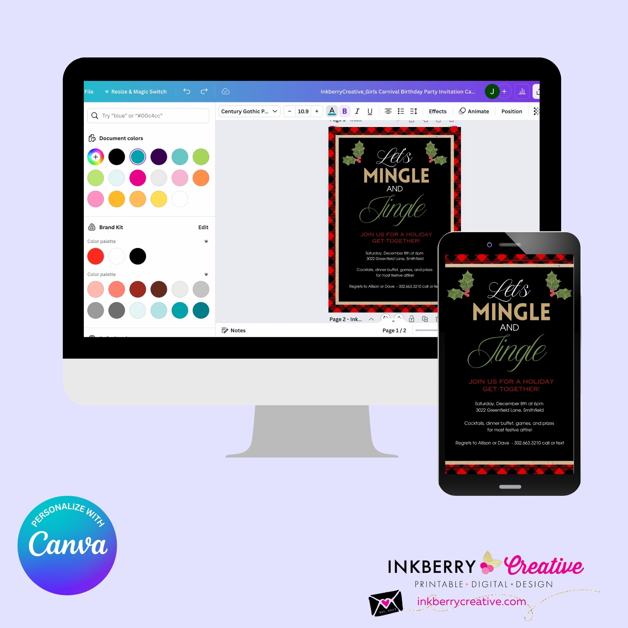 Mingle Jingle Buffalo Plaid Christmas Party Invitation - Editable in Canva