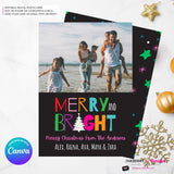 Modern Merry and Bright Photo Christmas Card, Family Holiday Photo Card, Multi-photo, Email Christmas Card, Editable in Canva