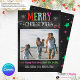 Chalkboard Ornaments Merry Christmas Photo Card, Family Holiday Photo Card, Email Christmas Card, Editable in Canva
