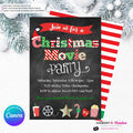 Christmas Movie Party Invitation - Chalkboard - Editable in Canva