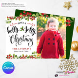 Holly Jolly Script Christmas Photo Card, Family Holiday Photo Card, Custom Colors, Email Christmas Card, Editable in Canva