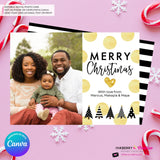 Gold Polka Dot Modern Trees - Black White Gold Patterns - Christmas Photo Card - Edit in Canva