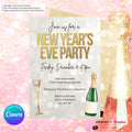 New Year's Eve Gold Champagne Party Invitation - Editable in Canva