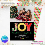 Big Joy Gold and Patterns Christmas Photo Card, Family Holiday Photo Card, Custom Colors, Email Christmas Card, Editable in Canva