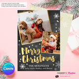 Chalkboard Silver and Gold Snow Merry Christmas Photo Card - Edit in Canva