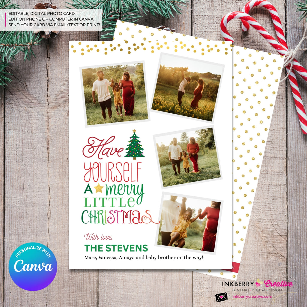Merry Little Christmas Snapshots 4 Photo Christmas Card, Family Holiday Photo Card, Multi-photo, Email Christmas Card, Editable in Canva