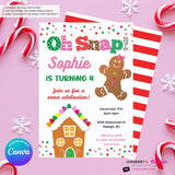 Gingerbread Birthday Party Invitation, Oh Snap Girls Gingerbread House Christmas Birthday Party - Printable, Instant Download, Edit in Canva