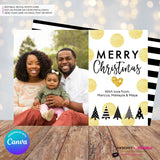 Gold Polka Dot Modern Trees - Black White Gold Patterns - Christmas Photo Card - Edit in Canva