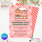 Gingerbread House Decorating Peppermints & Sprinkles Party Invitation - Editable in Canva