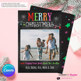 Chalkboard Ornaments Merry Christmas Photo Card, Family Holiday Photo Card, Email Christmas Card, Editable in Canva