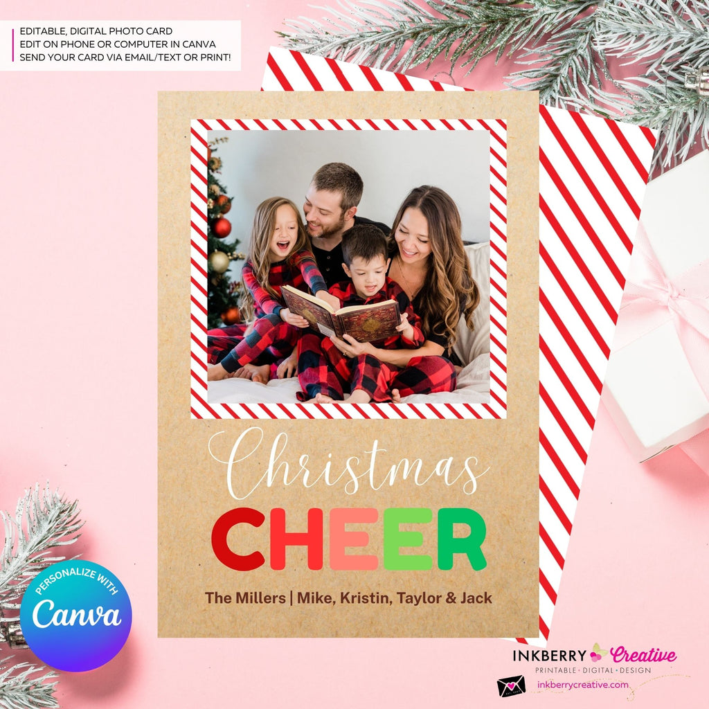 Big Cheer - Kraft Paper Style Christmas Photo Card, Family Holiday Photo Card, Custom Colors, Email Christmas Card, Editable in Canva
