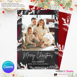 Chalkboard Winter Berry Branches Christmas Photo Card, Family Holiday Photo Card, Custom Colors, Email Christmas Card, Editable in Canva