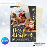 Chalkboard Silver and Gold Snow Merry Christmas Photo Card - Edit in Canva