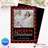 Red and Black Buffalo Check Plaid Christmas Photo Card, Family Holiday Photo Card, Custom Colors, Email Christmas Card, Editable in Canva