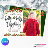 Holly Jolly Script Christmas Photo Card, Family Holiday Photo Card, Custom Colors, Email Christmas Card, Editable in Canva