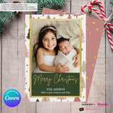 Boho Painted Trees & Stars Christmas Photo Card, Family Holiday Photo Card, Custom Colors, Email Christmas Card, Editable in Canva