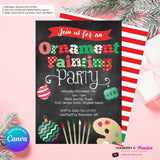 Christmas Ornament Painting Party Invitation - Chalkboard - Editable in Canva