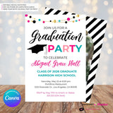 Colorful Graduation Garland Party Invitation - Photo Back - Editable in Canva