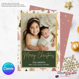 Boho Painted Trees & Stars Christmas Photo Card, Family Holiday Photo Card, Custom Colors, Email Christmas Card, Editable in Canva