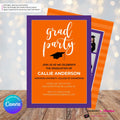 Grad Party Color Block Script - Orange Purple - Custom Color Graduation Invitation or Announcement - Editable in Canva